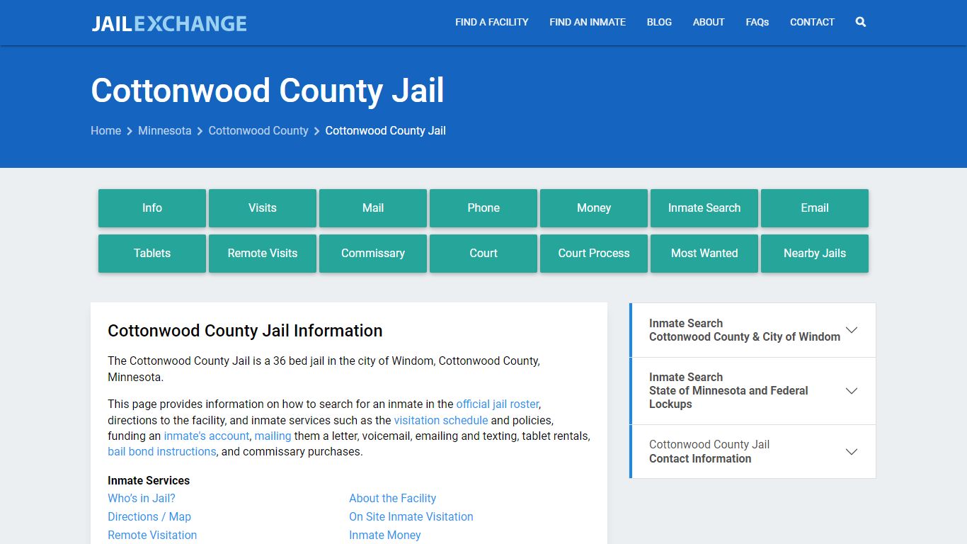 Cottonwood County Jail, MN Inmate Search, Information